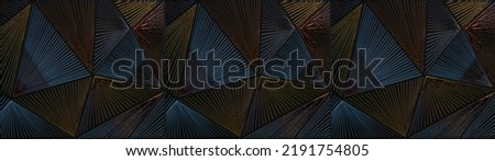 Abstract triangular mosaic tile wallpaper texture with geometric fluted triangles of metallic gold silver copper background banner panorama seamless pattern backgrounds