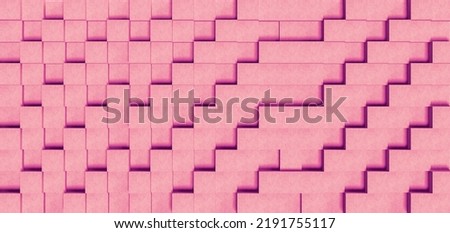Abstract pastel pink colored paper carton cubes blocks wall texture - 3D rendering background pattern