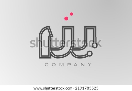pink grey W alphabet letter logo icon design with line and dot. Creative template for company and business