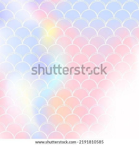 Holographic scale background with gradient mermaid. Bright color transitions. Fish tail banner and invitation. Underwater and sea pattern for girlie party. Trendy backdrop with holographic scale.
