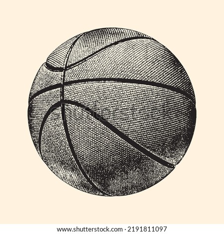 Realistic sketch basketball ball, vector vintage illustration.