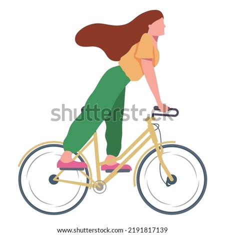 young woman riding bike character