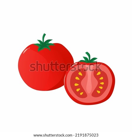 Tomato flat icon illustration. Sliced tomato. Food, vegetable. Vector isolated on a white background.