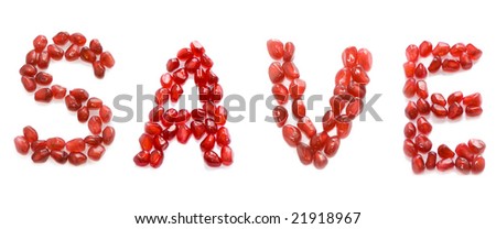 save in red pomegranate letters