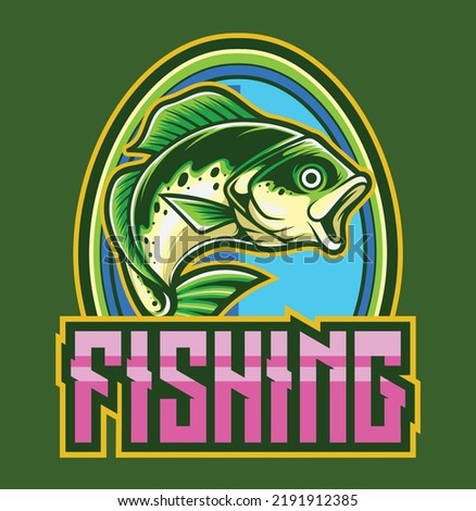 Bass fish mascot logo illustration with premium quality stock vector