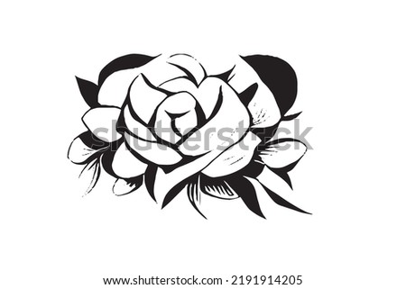 Black and White Silhouette of Rose Flowers on White Background