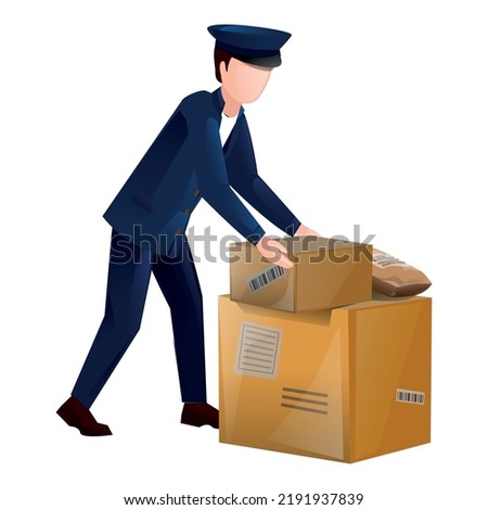Take post parcel icon cartoon vector. Man service. Postman job
