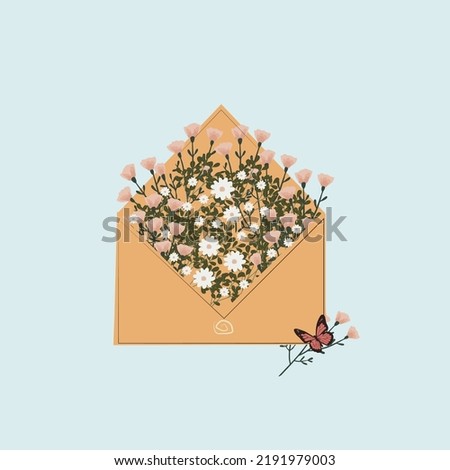 Flowers in Postcard. Vector Letter Illustration.