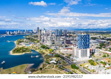 Southport and the Gold Coast Broadwater on a sunny day, Queensland, Australia Royalty-Free Stock Photo #2191982117