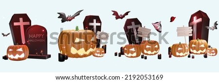 pumpkin halloween night gravestones bats and ghosts set included 3d illustration isolated on a white background with clipping path