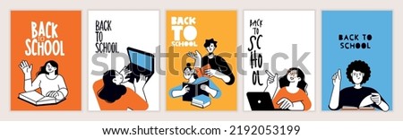 Set of back to school posters. Vector illustration concepts for graphic and web design, business presentation, marketing and print material. International education day, world book day, teachers day. Royalty-Free Stock Photo #2192053199