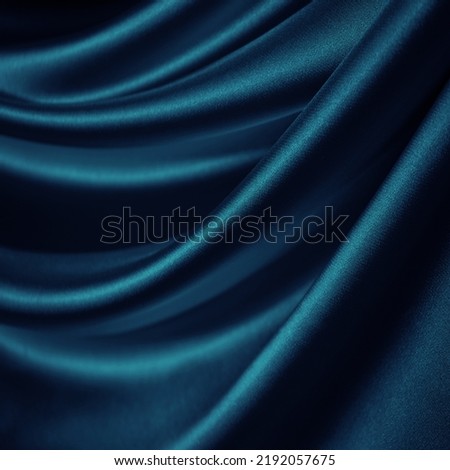  Black blue went satin. Curtain. Close-up. Luxury background for design. Soft folds. Wavy. Shiny smooth silky fabric. Christmas, Valentine, festive, New Year.                              