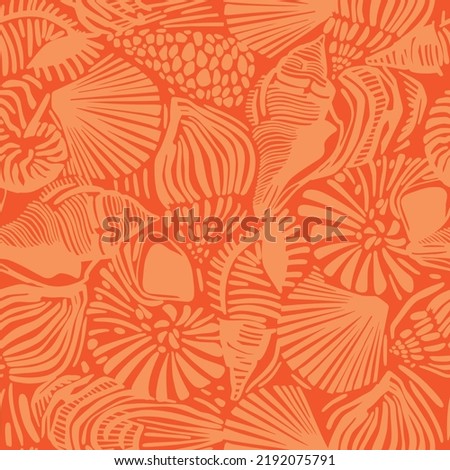 Summer sea shells seamless pattern.Sea shell drawing.Underwater vector set. Royalty-Free Stock Photo #2192075791