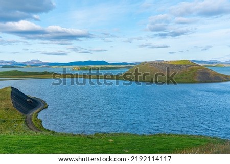 Skutustadagigar pseudocraters situated on Myvatn lake in Iceland