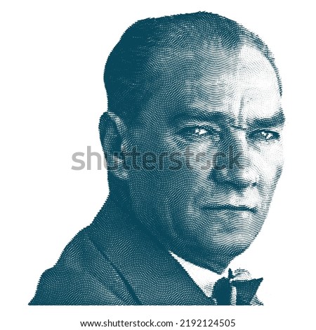 Isolate Portrait of Mustafa Kemal Atatürk (1881-1938), founder and first president of the Turkish Republic.