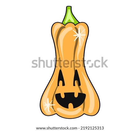 Funny scary halloween pumpkin icon with creepy face. Vector illustration