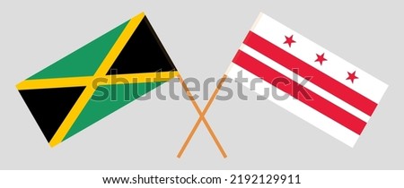Crossed flags of Jamaica and the District of Columbia. Official colors. Correct proportion. Vector illustration
