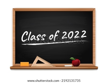 Class 2022. Inscription in chalk on a blackboard. School concept design. Vector illustration