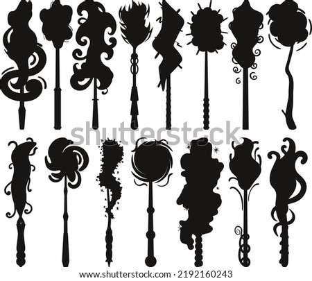 Magic wand isolated cartoon set wizard stick isolated Vector Silhouettes