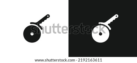 Pizza cutter flat icon for web. Simple pizza knife sign web icon silhouette with invert color. Pizza cutter solid black icon vector design. Pizza cutter cartoon clipart. Kitchen concept symbol