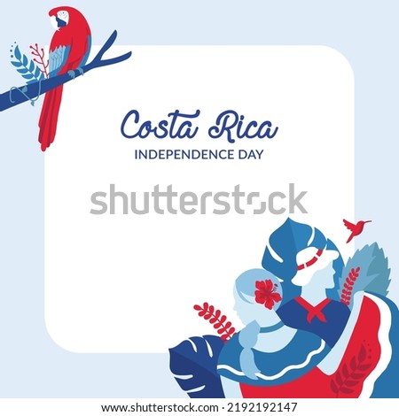 VECTORS. Editable banner for Costa Rica Independence Day and patriotic holidays, September 15, traditional dress, folkloric, text holder, nature Royalty-Free Stock Photo #2192192147