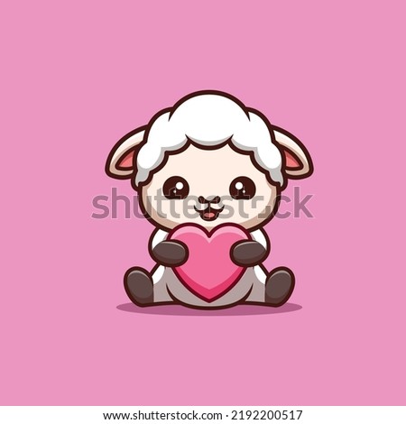 Sheep Sitting Love Cute Creative Kawaii Cartoon Mascot Logo