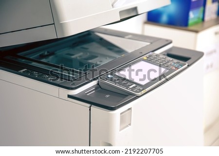 Photocopier printer, Close up the copier or photocopy machine office equipment workplace for scanner or scanning document and printing or copy paper duplicate and Xerox.