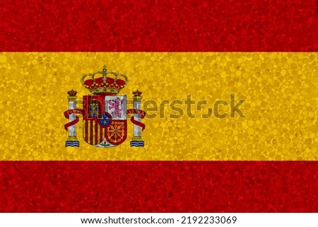 Spain flag on styrofoam texture. national flag painted on the surface of plastic foam