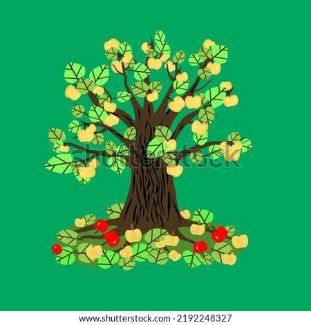 Vector - Appletree illustration with fallen apples, watercolor pattern.