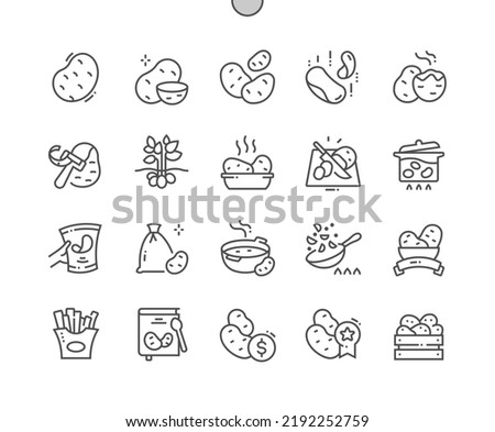 Potato vegetable. Food. Cooking, recipes and price. Potato chips. Menu for cafe. Pixel Perfect Vector Thin Line Icons. Simple Minimal Pictogram Royalty-Free Stock Photo #2192252759