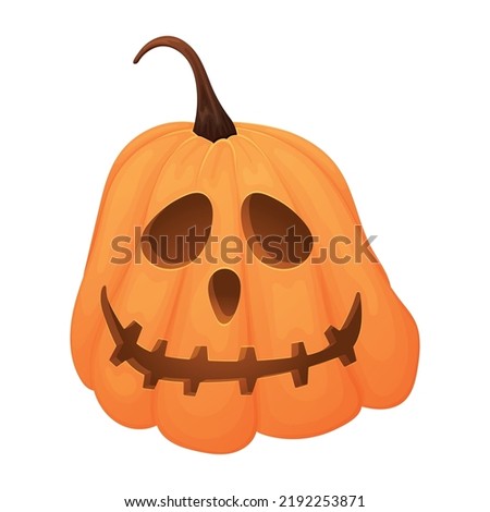 Cartoon halloween pumpkin jack lantern, cut out smiling grimace, vector isolated illustration.