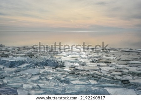 Oosterleek, Netherlands. february 2020. Crawling ice at the Markermeer in the Netherlands.High quality photo