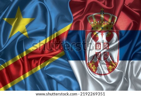 Congo Democratic Republic and Serbia two folded silk flags together