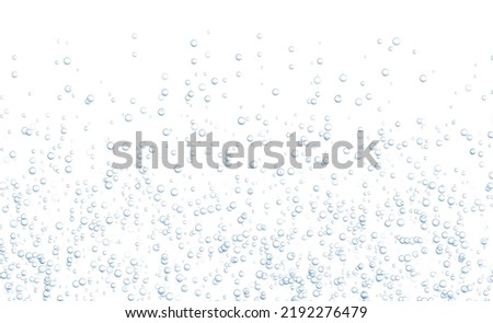 Underwater fizzing bubbles, soda or champagne carbonated drink, sparkling water isolated on white background. Effervescent drink. Aquarium, sea, ocean bubbles vector illustration. Royalty-Free Stock Photo #2192276479