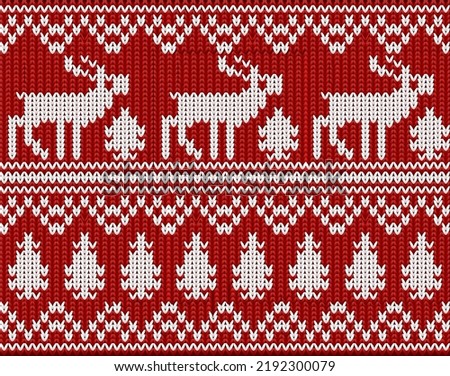 New year holidays knitted seamless pattern with christmas deer, vector illustration