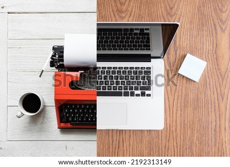Old vs new technology. old to new, design upgrade, update, technology enhancement, concept design. Royalty-Free Stock Photo #2192313149