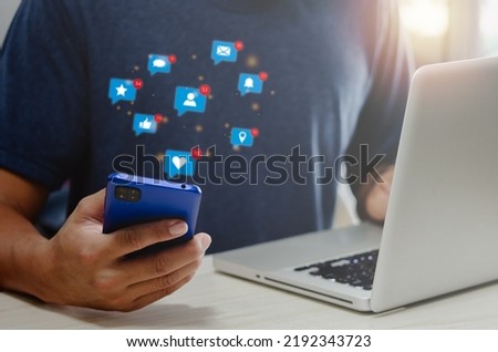 Social media business concept and marketing online technology digital network internet icon message connection on smartphone.