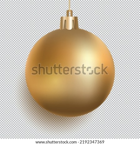 Realistic gold Christmas ball on transparent background. Christmas tee toy vector illustration