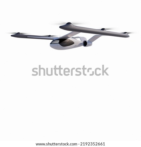 AN ELECTRIC POWERED PASSENGER DRONE ISOLATED ON WHITE PLAIN BACKGROUND WITH SPACE