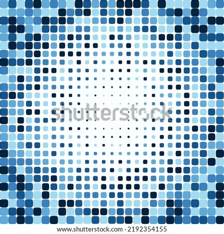 Blue shades squircle shapes halftone pattern. A linear arrangement of light and dark rounded squares. Isolated on a pale blue background. Royalty-Free Stock Photo #2192354155