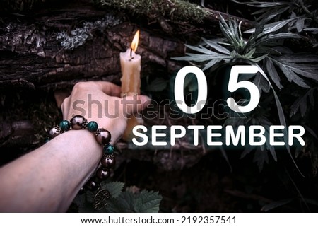 calendar date on the background of an esoteric spiritual ritual.  September 5 is the fifth  day of the month.