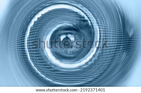 Hypnosis Spiral in eye with vertigo 
 -  Image of abstract spiral hazel eye  Royalty-Free Stock Photo #2192371401