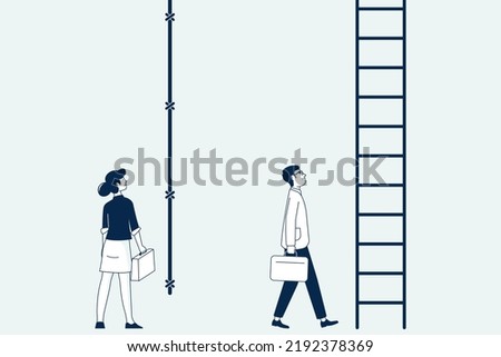 Gender gap, missing equality between woman and man on work. Career, business discrimination concept. Inequality wage and relations recent vector scene Royalty-Free Stock Photo #2192378369