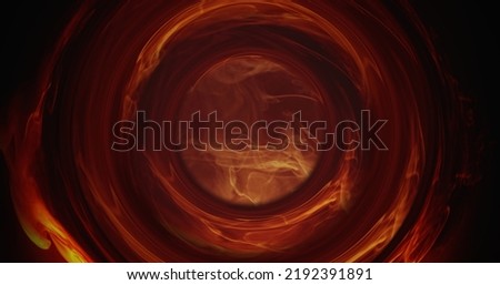 Steam circle frame. Color smoke swirl. Time travel. Night teleport. Orange red mist hot round wheel on dark black abstract background. Royalty-Free Stock Photo #2192391891
