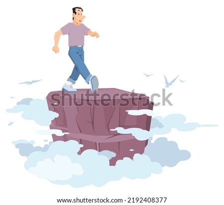 Top of mountain in clouds. Successful hero-winner. Funny people. Illustration concept template for website, web landing page, banner, presentation, social, poster, promotion or print media.