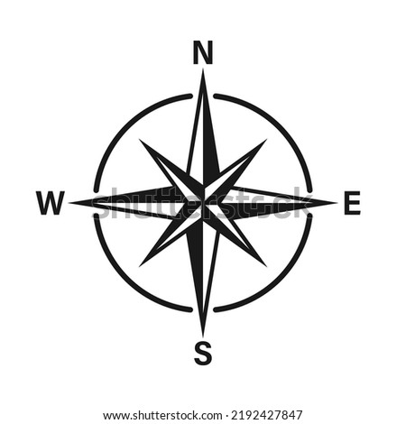 Vintage marine wind rose, nautical chart. Monochrome navigational compass with cardinal directions of North, East, South, West. Geographical position, cartography and navigation. Vector illustration Royalty-Free Stock Photo #2192427847
