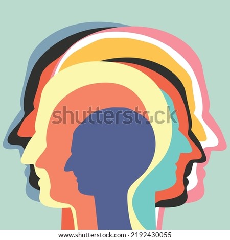 Man profile head. Headache, schizophrenia, mental health concept. Vector Illustration.
