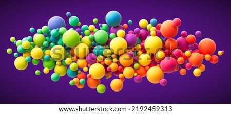 Abstract composition with colorful flying spheres. Colorful rainbow matte soft balls in different sizes. Vector background