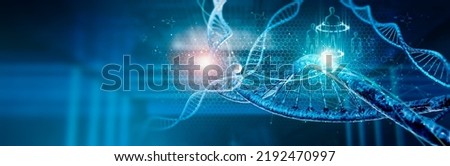 DNA molecule structure. Dna double helix. Medical science research of chromosome DNA genetic biotechnology in human genome cell. Science laboratory experiments analysis and genetic engineering study. Royalty-Free Stock Photo #2192470997