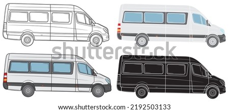 Set of commercial minibus. Profile view.Isolated on a white background